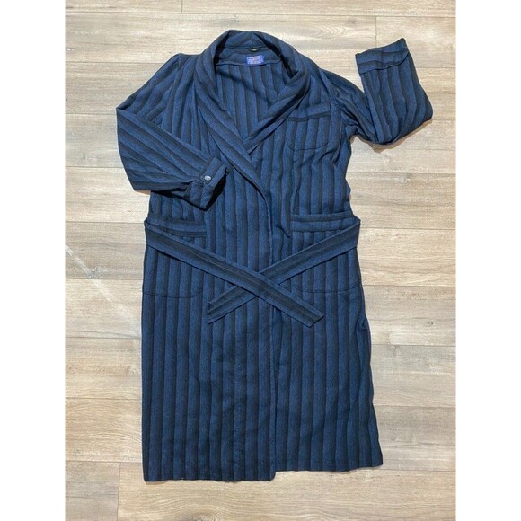 Vintage Pendleton Wool Robe Mens M Blue Striped Belted Academia Heritage USA - Picture 1 of 9